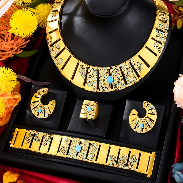 GODKI Famous Brand Turquoise Luxury African Jewelry Sets For Women Wedding Party Zircon Crystal Dubai Bridal Jewelry Set Gift