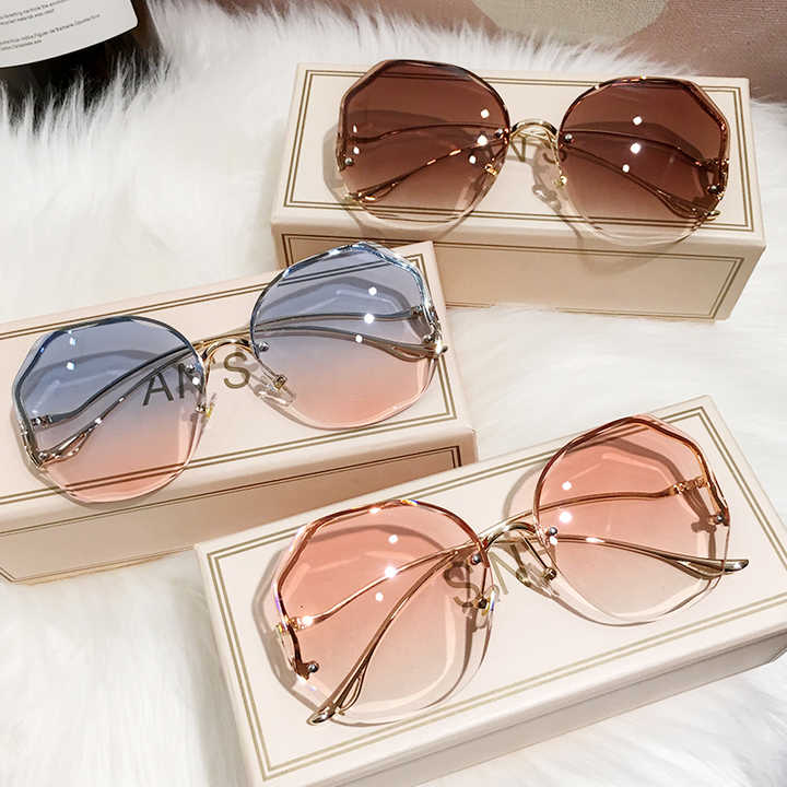 Custom luxury metal 2022 Newest Women Sunglasses Rimless UV400 Brand Designer Gradient Square classic Sun Glasses Female Glasses