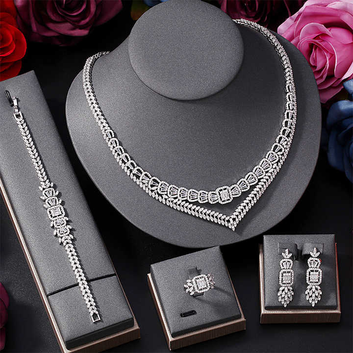 Luxury 4pcs Sets Sparkling Crystal Wedding Bridal Shinning Jewelry Accessory For Bride Party Date Queen Gift