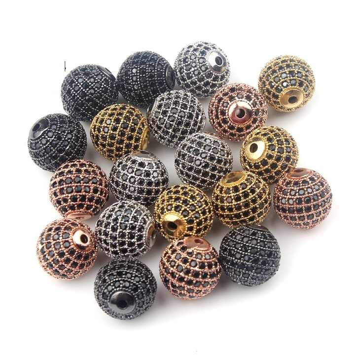 Jewelry Findings CZ Micro Pave Brass Round Beads Gold Silver Beaded Spacer Fit for DIYJewelry Making Bracelet Supplies