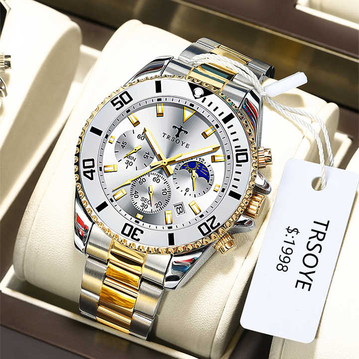 Chronograph Luxury Wristwatches Waterproof Stainless Steel Quartz Classic Watch