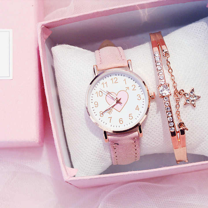 Fashion Women's Bracelet Watches Set Quartz Female Lovely Cheap Watch For Girls Gift