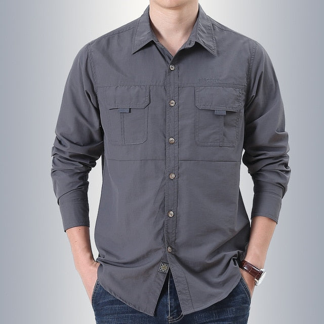 Hiking Fishing Military Tactical Shirt Men Breathable Quick-drying Blouse Long Sleeve Cargo Working Camisa Man Outdoor UV Shirts