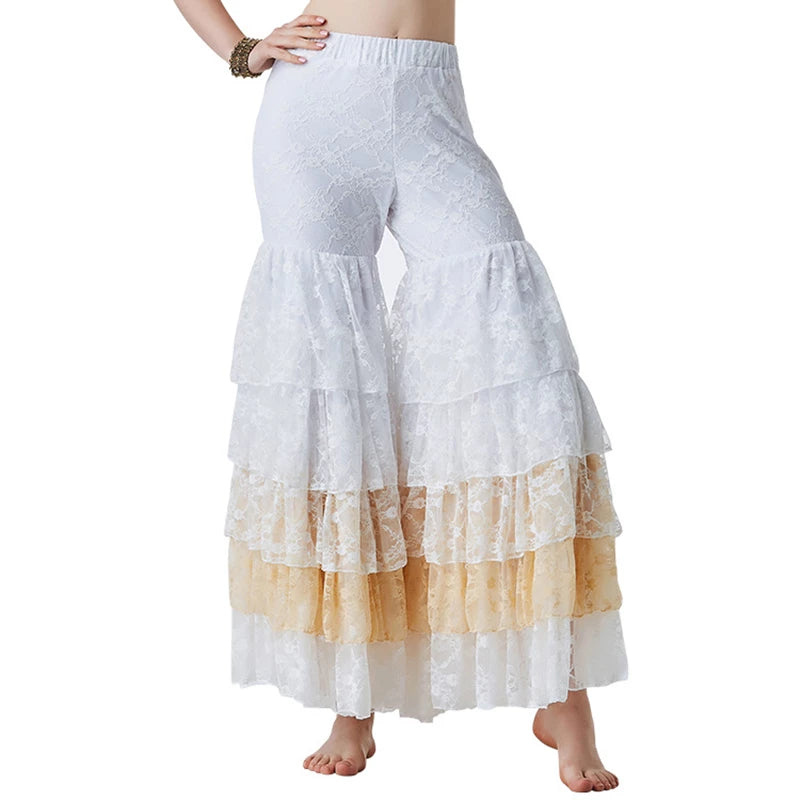 New 2019 Belly Dance Costume Accessories Full Pantaloons Gypsy Bloomers Harem Pants 5 Layered Wide-Leg Trousers Lace