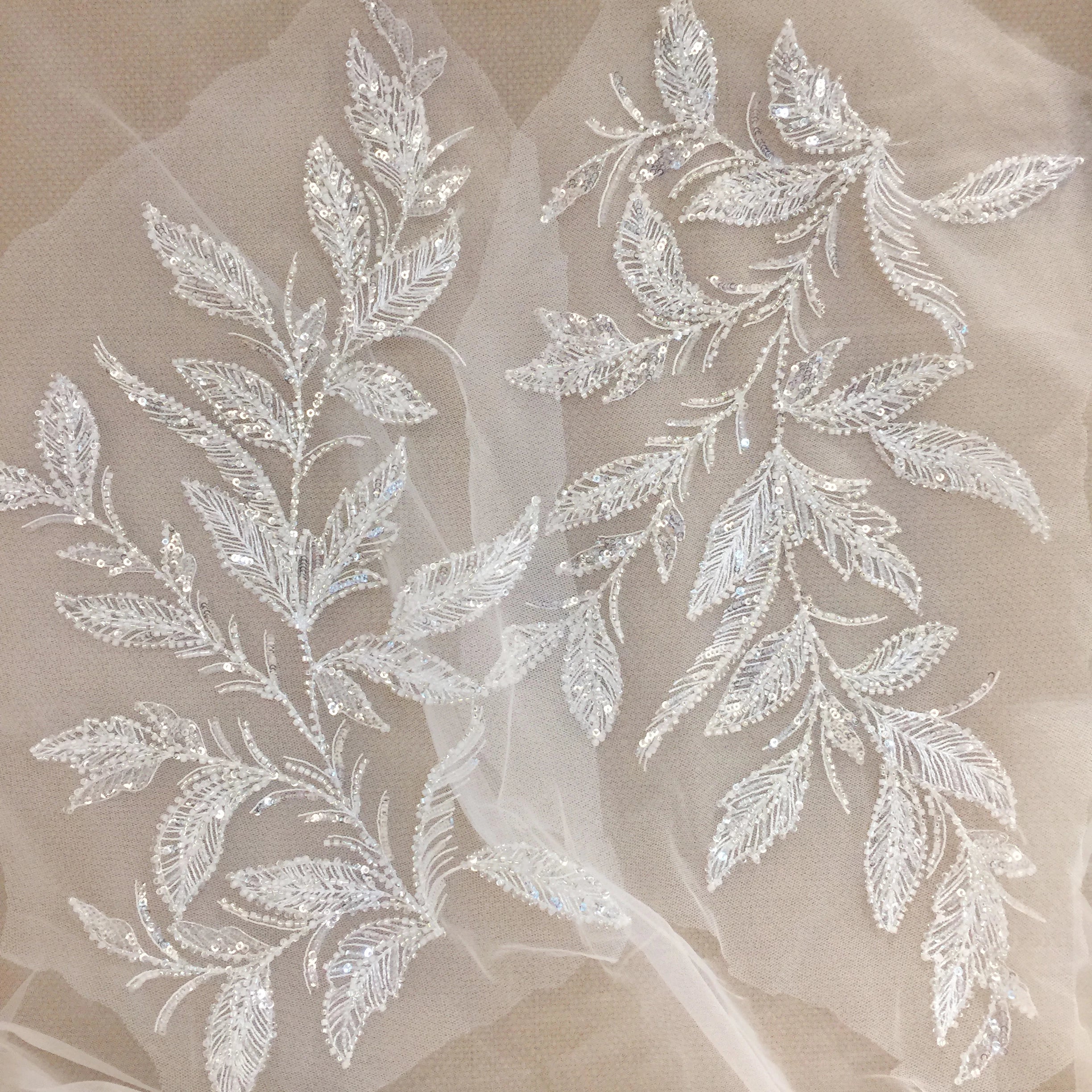 New Luxury Beaded Leaf Embroidered Lace Flower High DIY Wedding Veil Lace Patch Accessories 2pieces/lot