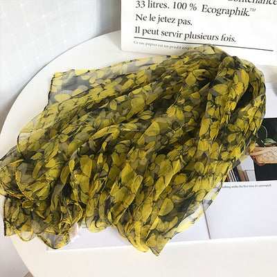 Spring and summer thin yarn scarf yellow small floral butterfly orchid mulberry silk yarn scarf pastoral style mother yarn scarf shawl