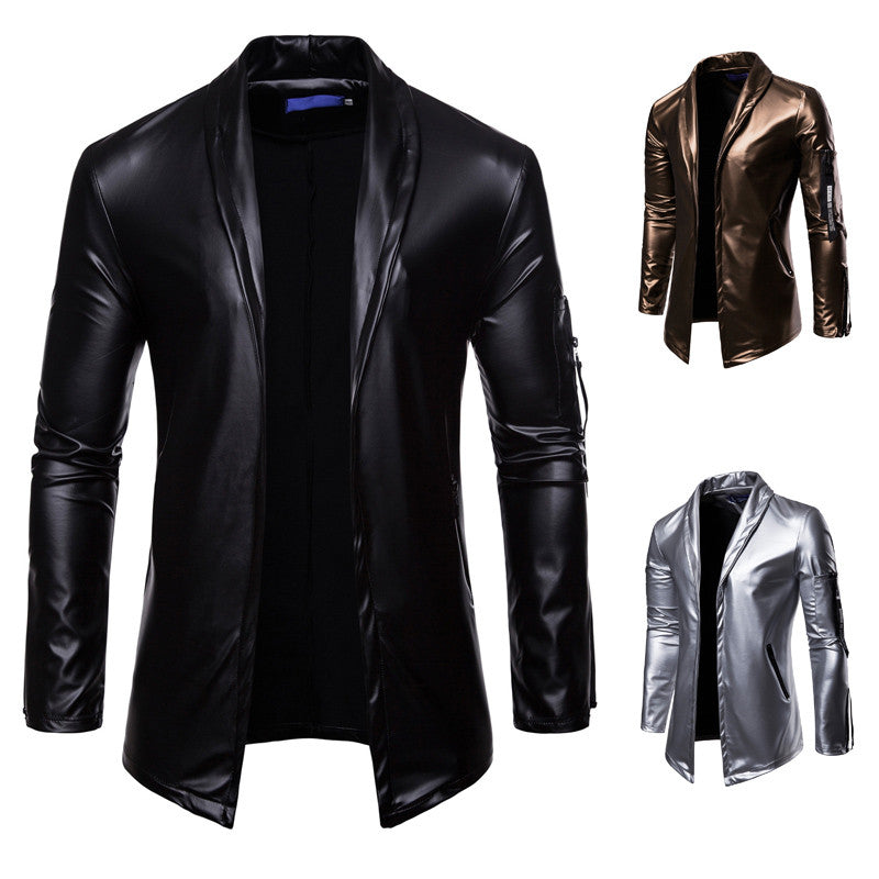 2020 autumn new foreign trade men's elastic PU leather zipper motorcycle leather jacket leather suit black men's jacket