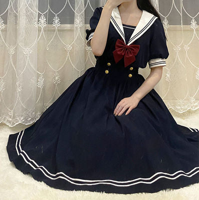 2022 summer new Japanese college style JK navy collar dress female students waist and slim mid-length skirt