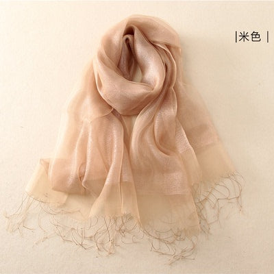 Fashion mulberry silk organza scarf spring and autumn double layer silk beach sunscreen silk scarf long dress shawl dual-use