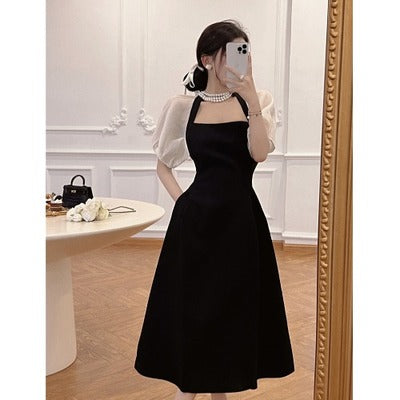 Sexy puff sleeve dress women's summer 2023 new design sense niche chic stunning waist long skirt