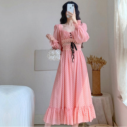 2021 autumn new French pink polka dot dress retro palace style gentle first love fairy skirt