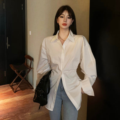 Waist Shirt Women's Slim Fit Top Spring 2022 New Design Small Korean Style Early Spring White Shirt