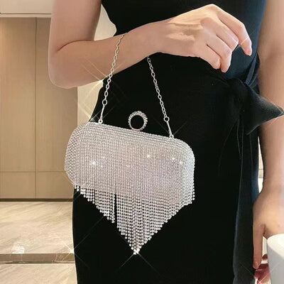Tassel rhinestone bag silver evening dress banquet hand tassel rhinestone bag silver evening dress banquet clutch bag with diamonds