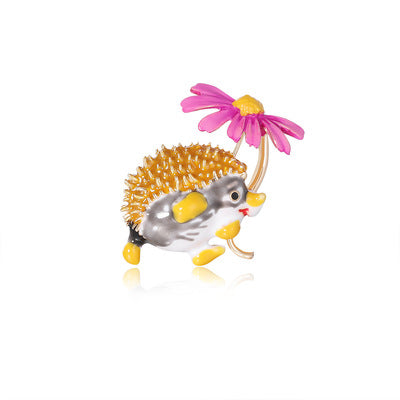 Creative new personality hedgehog flower brooch alloy drip oil clothing pin Korean fashion corsage spot wj