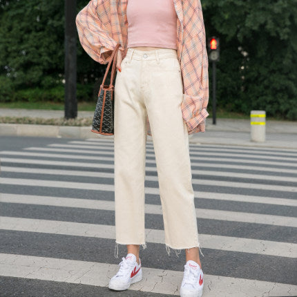 High waist wide leg jeans women's loose spring and autumn 2022 new Korean version is thin summer thin straight pants nine points pants