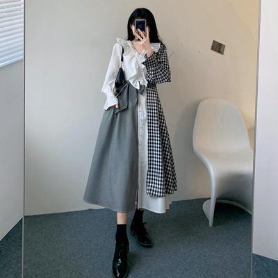 Large size women's autumn new dress women's fat mm waist thin irregular sweet and spicy skirt slightly fat long skirt