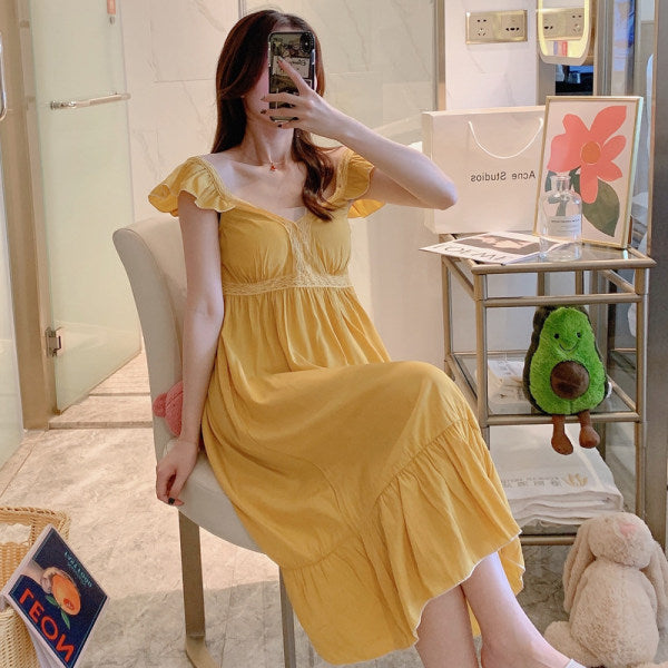 Sling nightdress women's summer thin section pure princess style sexy private room long palace with chest pad cotton silk pajamas skirt