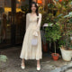 Apricot super fairy dress female 2023 spring and autumn new court style mid-length skirt foreign style long-