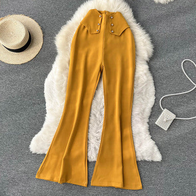 British style retro double breasted high waist slim temperament women's pants light mature women's professional wear all-match flared pants