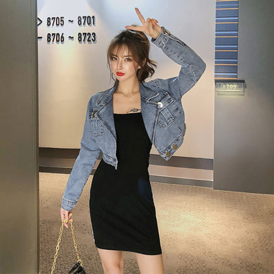 Popular 2021 spring Korean version temperament lapel long-sleeved all-match Western style slim nightclub short jacket denim jacket