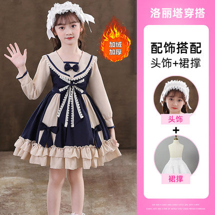 Girls lolita princess dress autumn and winter western style children's dress little girl lolita college style jk skirt