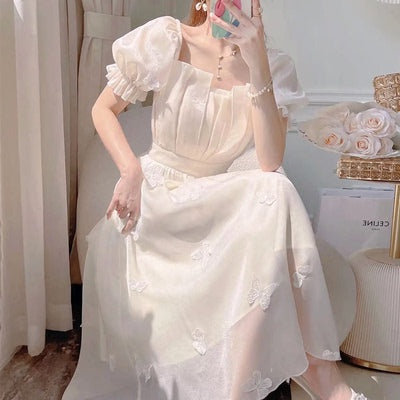 French pure bubble short-sleeved fairy super fairy temperament first love chic high-end butterfly dress summer