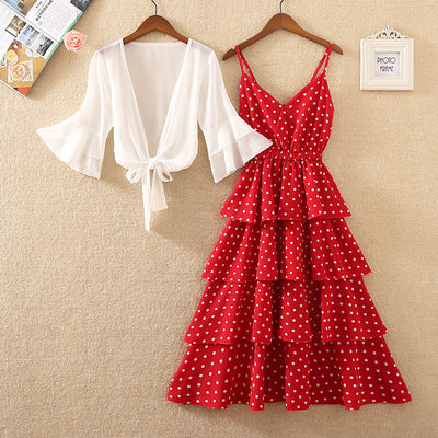 Dress summer women 2022 summer new products show thin polka dot suspenders long skirt French retro skirt net red layered cake skirt