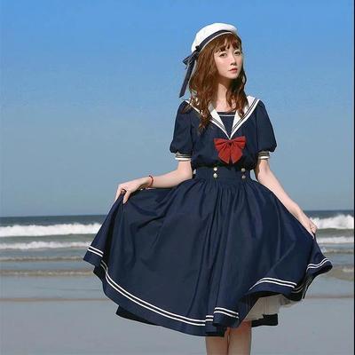 Summer new Japanese sailor uniform short-sleeved sweet doll collar dress female student college wind mid-length skirt