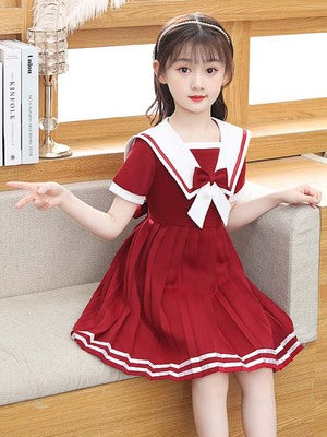 Girls' College Dress JK Uniform Short Sleeve Elementary School Princess Skirt Girls Children's Western Style Navy Skirt