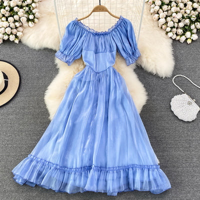 French stunning court style V-neck waist waist slim bow tie a-line dress seaside holiday big swing long skirt