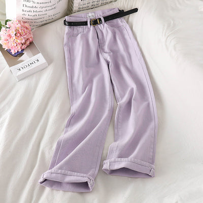 Net red purple soft glutinous jeans female ins tide spring 2022 new straight wide leg pants loose high waist pants