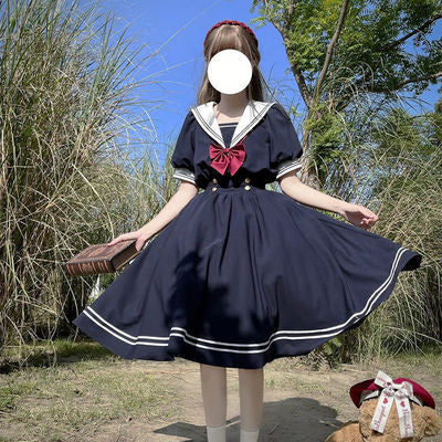 Summer Japanese jk navy collar stitching dress female student Korean version all-match thin stitching mid-length A-line skirt