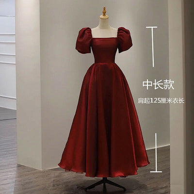 Wine red toast dress bride small dress banquet autumn wedding back door fugitive princess engagement dress