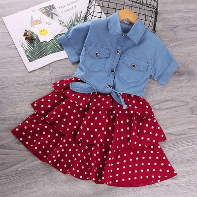 Children's wear short sleeve coat western style wave point