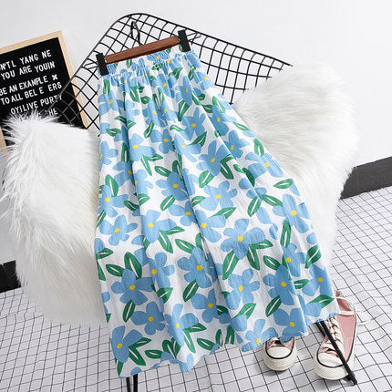 Women's new high waist and thin 2022 printed floral spring and summer A-line large swing spring and summer cotton and linen mid-length skirt