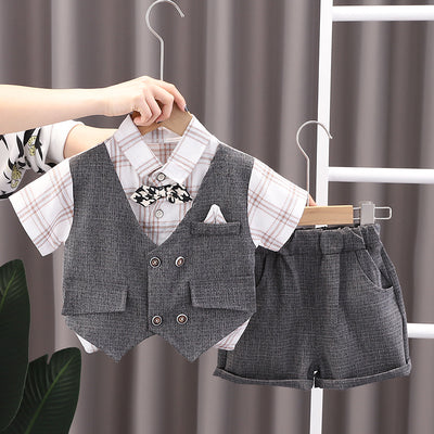 Boys summer suits 2022 new foreign style baby summer clothes boys Korean version vest short-sleeved two-piece tide