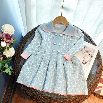 Autumn Korean version of girls' princess dress baby foreign style long-sleeved dress for children cute skirt children's knitted skirt