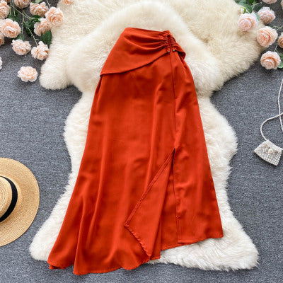 Seaside holiday beach skirt women's summer 2022 new high waist slit irregular hem temperament all-match skirt