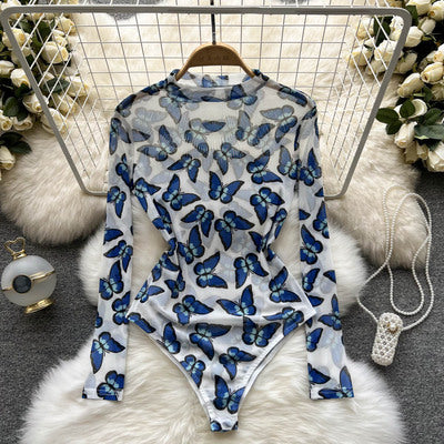 ins style sexy pure lust hot girl butterfly print jumpsuit 2022 new western style niche with high fork