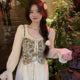 Apricot super fairy dress female 2023 spring and autumn new court style mid-length skirt foreign style long