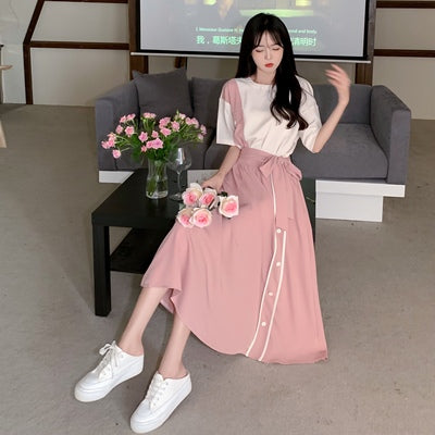 Large size summer fat mm French niche design dress female waist slim temperament a-line skirt bellflower skirt