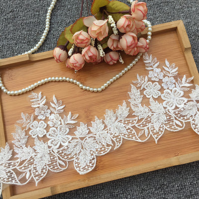 Heavy industry beaded leaf embroidery lace lace DIY wedding veil high quality rayon material width about 14.5cm