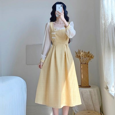 Cheongsam improved version dress female spring and autumn new French retro slim slim skirt retro style temperament long skirt