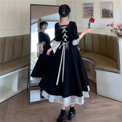 French retro dress female student 2022 spring and summer new Hepburn style design waist slim temperament long skirt