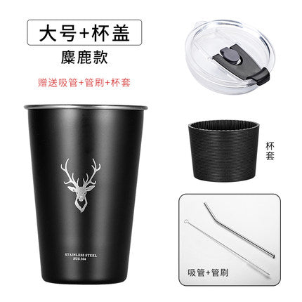 Industrial style creative Nordic 304 stainless steel cup with lid beer cup anti-fall juice ins cup cold drink coffee cup