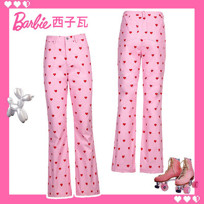 Xiziwa ins sweetheart Barbie love millennial y2k sweet and cool hot girl hippie punk high waist casual long flared pants