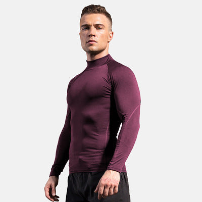 Autumn and winter plus velvet fitness top men's basketball tight-fitting training suit sports running high elastic quick-drying compression high-necked long-sleeved