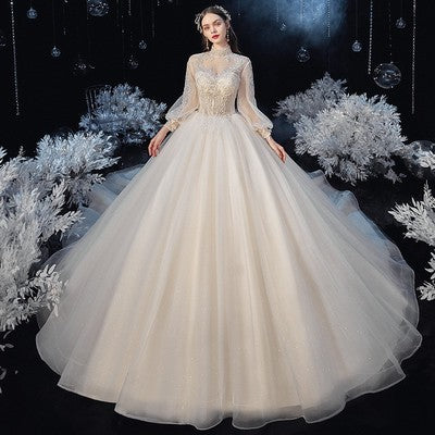 2022 new main wedding dress bride European-style Mori style super fairy trailing temperament elegant lady small long-sleeved spring and summer