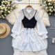 Early spring and autumn new girl one-piece strap camisole female waist long-sleeved shirt dress two-piece suit