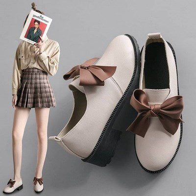 Antarctic British style small leather shoes women's 2022 spring and summer new wild Korean version thick heel retro bow single shoes